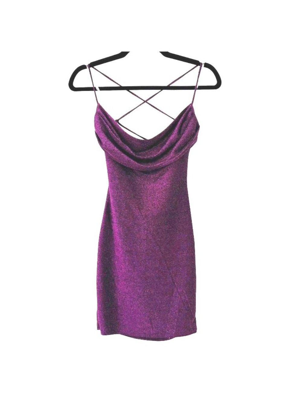 Lush Purple Metallic Bodycon Dress Size XS NWT Cowl Neck Strappy Y2K Night Luxe
